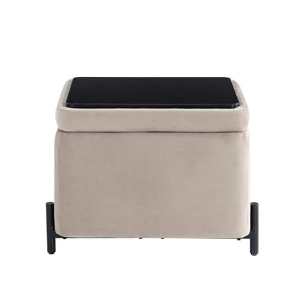® Connor 24" Small Storage Ottoman, Modern Boho, Matte Black Metal Legs, Velvet Fabric, Taupe