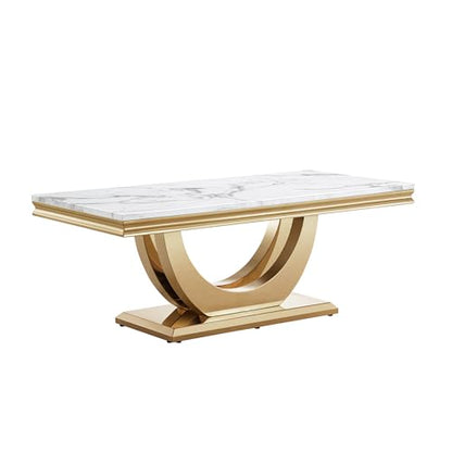 Luxury Faux Marble Coffee Table, 47" White Sofa Coffee Table with 0.71" Thick Marble Tabletop and Gold Mirrored Stainless Steel Base, Modern Cocktail Table Center Table for Living Room Office