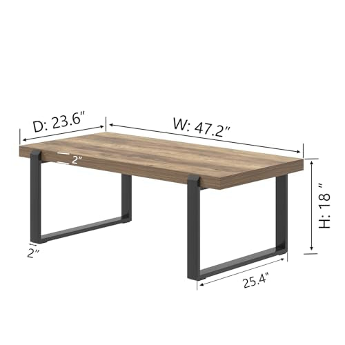Rustic Coffee Table, Modern Wood and Metal Industrial Center Table for Living Room, 47 Inch Oak