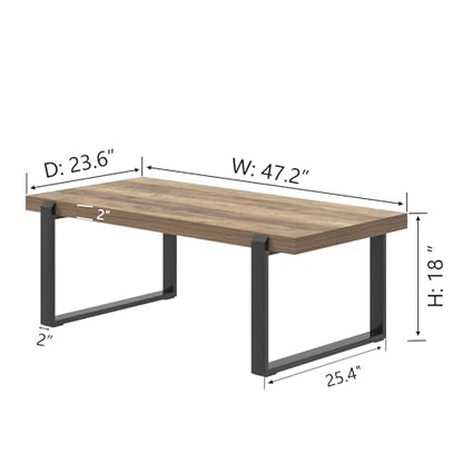 Rustic Coffee Table, Modern Wood and Metal Industrial Center Table for Living Room, 47 Inch Oak