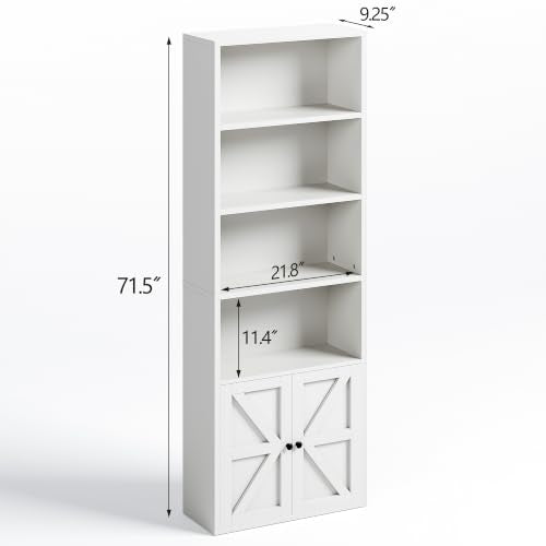 MXV 6 Tier 71" Tall Farmhouse Bookshelf with Barn Door Cabinet, view 3