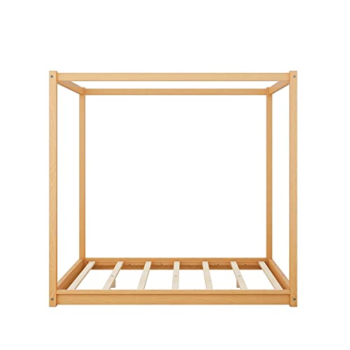 Queen Canopy BedFrame, Montessori Floor Bed, Canopy Platform Bed for Kids, view 7