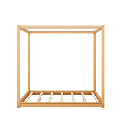 Queen Canopy BedFrame, Montessori Floor Bed, Canopy Platform Bed for Kids, view 7