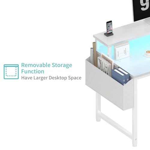 White Computer Desk with LED Lights and Power Outlets, view 8