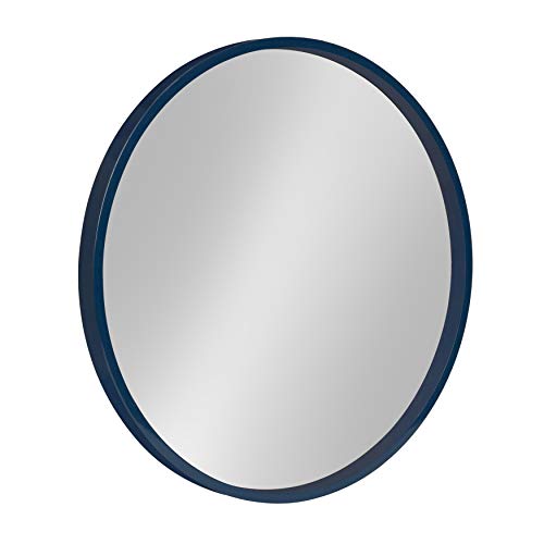 Travis Round Wood Wall Mirror, 21.6" Diameter, Navy Blue, Modern Wall Décor Accent