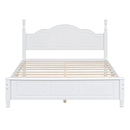 Bedroom Set Furniture, 3-Pieces Bedroom Sets, Queen Size Wood Platform Bed and 2 Nightstands, White