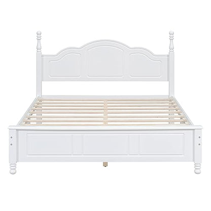 Bedroom Set Furniture, 3-Pieces Bedroom Sets, Queen Size Wood Platform Bed and 2 Nightstands, White