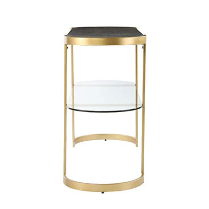 Otsento Console Table - Transitional Design, Black Glass and Wood - Ideal for Entryway, Living Room (CM1104303)