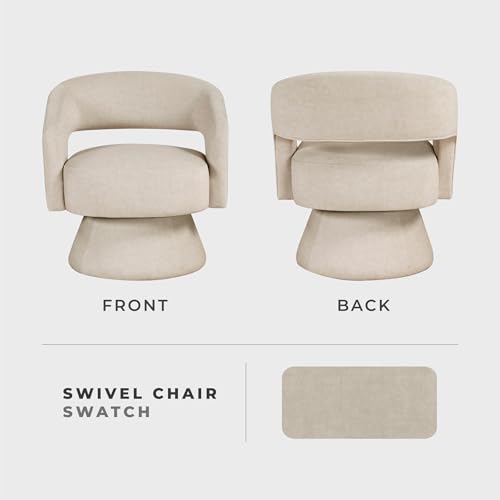 360 Degree Swivel Accent Chair, Modern Comfy Velvet Round Barrel Chair, Open Back, Plush Foam Cushions, Metal Swivel Base for Living Room/Bedroom/Office/Small Spaces, Taupe