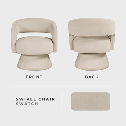360 Degree Swivel Accent Chair, Modern Comfy Velvet Round Barrel Chair, Open Back, Plush Foam Cushions, Metal Swivel Base for Living Room/Bedroom/Office/Small Spaces, Taupe