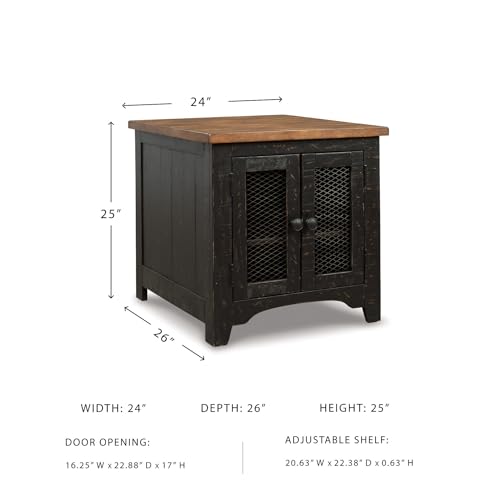 Distressed brown and black farmhouse end table with storage, view 4