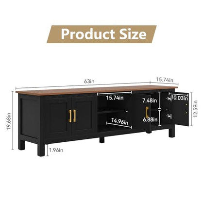 63" TV Stand, Farmhouse Entertainment Center with Storage，Black, view 3