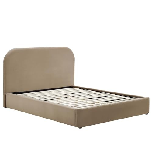 Keynote Modern Queen Bed Frame with Curve Shaped Headboard in Taupe, view 5