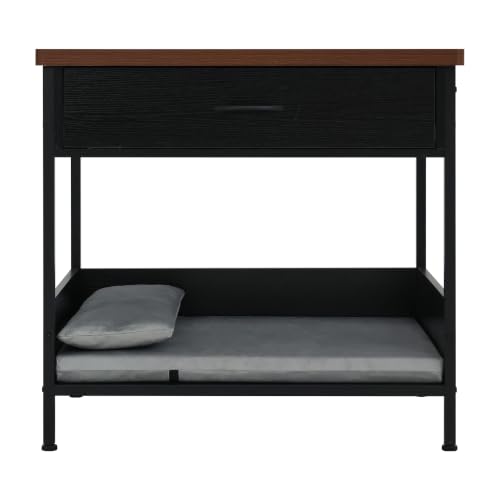 Dog Bed End Table with Storage Drawer and Washable Cushion, Black & Walnut, view 5