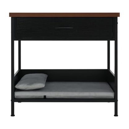 Dog Bed End Table with Storage Drawer and Washable Cushion, Black & Walnut, view 5