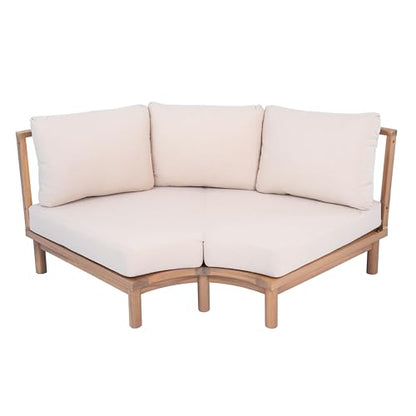 5 Piece Patio Outdoor Furniture Set, All Weather 118" Half Moon Sectional Sofa with Acacia Wood Frame & Waterproof Cushions,1 Coffee Table for Garden,Lawn,Backyard,Poolside,Beige+Light Teak