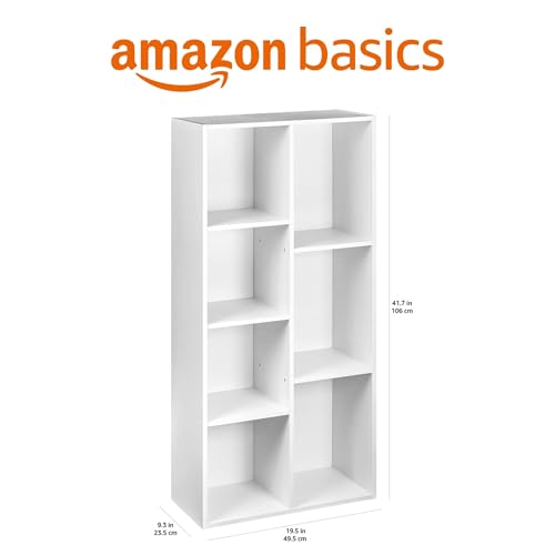 7 Cube Organizer Bookcase, Storage Shelf for Home and Office, Display Storage Organizer, Sturdy with Easy Assembly, 9.25"D x 19.49"W x 41.73"H, White