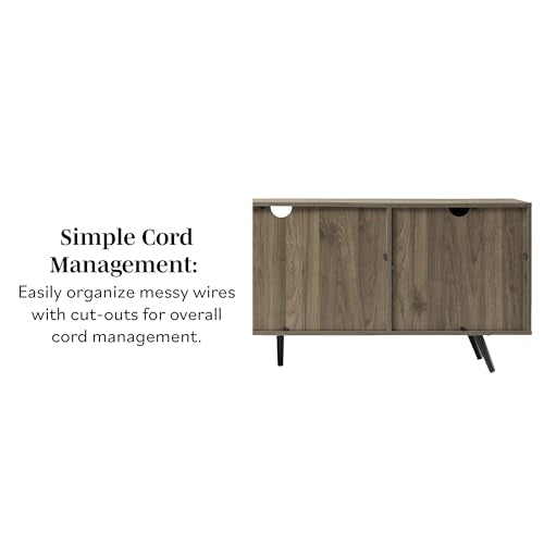 Saxon Mid Century Modern 2 Door Glass Shelf TV Stand for TVs up to 80 Inches, 70 Inch, Grey