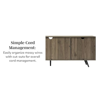 Saxon Mid Century Modern 2 Door Glass Shelf TV Stand for TVs up to 80 Inches, 70 Inch, Grey