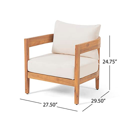 Maze 3-Piece Acacia Wood Patio Furniture Set, Outdoor Conversation Club Chair Set with Coffee Table, Patio Chat Set for Backyard Balcony, Teak+Beige