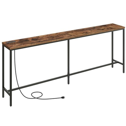 78.7" Console Table with Power Outlet, 11.8" Wide Narrow Sofa Table, Industrial Entryway Table with USB Ports, Behind Couch for Entryway, Hallway, Foyer, Living Room, Rustic Brown CTHR320E01