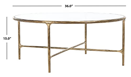 SAFAVIEH Couture Home Collection Jessa Brass Metal/Tempered Glass Top Round Coffee Table (Fully Assembled)