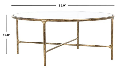SAFAVIEH Couture Home Collection Jessa Brass Metal/Tempered Glass Top Round Coffee Table (Fully Assembled)