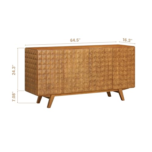 Sapa Mid-Century Modern Solid Wood Sideboard – 4-Door Accent Buffet Cabinet, view 4