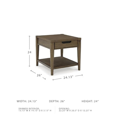 Signature Design by Ashley Roanhowe Contemporary 1-Drawer End Table with Open Lower Shelf, Light Brown