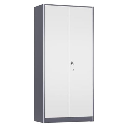 72” Metal Storage Cabinet, Lockable File Cabinet with 2 Doors and 4 Adjustabble Shelves,Garage Storage Cabinets for Office, Warehouse, Home, (Grey White
