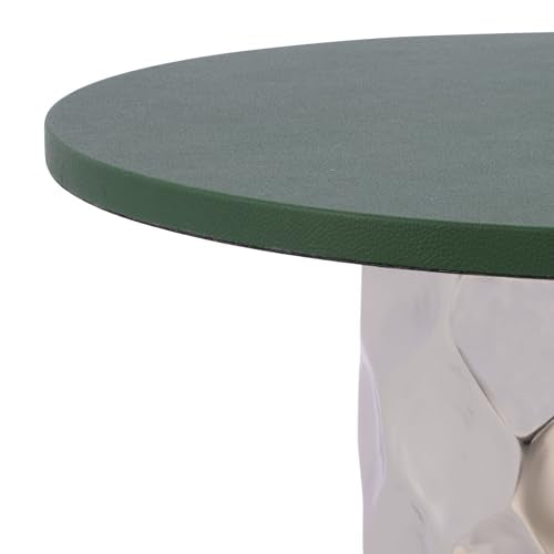 SAFAVIEH Home Collection – Hasu Green Faux Leather & Silver Metal Side Table, Round Top Accent Table (FOX5534A)
