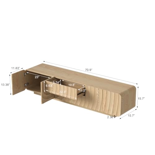 71" TV Console, Spiral Wave Design, 2 Drawers, Media Storage, Natural, view 3