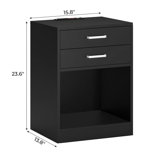 Black Nightstand Set of 2,Bedside Table with Drawers, view 4