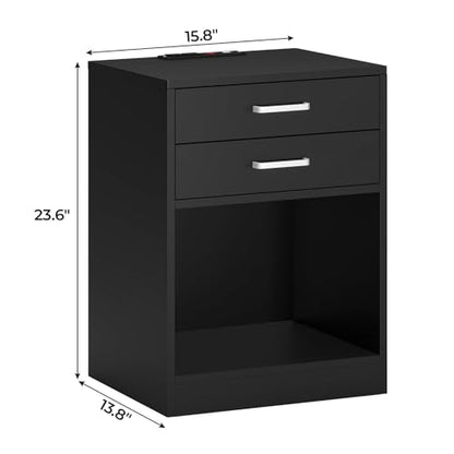 Black Nightstand Set of 2,Bedside Table with Drawers, view 4