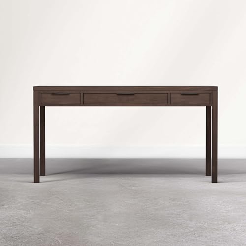 Hollander Desk - 60 Inch Wide Solid Wood Writing Desk in Dark Brown Walnut, Contemporary Home Office Computer Table for Workspace or Study with 2 Drawers and Flip-Down Keyboard Tray