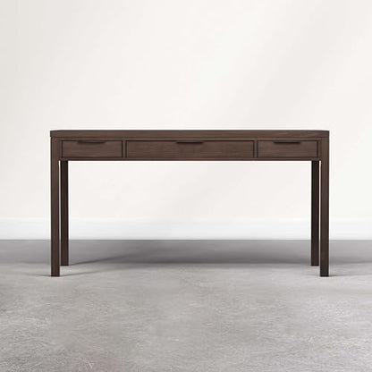 Hollander Desk - 60 Inch Wide Solid Wood Writing Desk in Dark Brown Walnut, Contemporary Home Office Computer Table for Workspace or Study with 2 Drawers and Flip-Down Keyboard Tray
