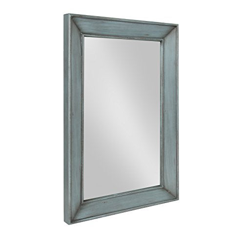 Blue wooden rectangle framed wall mirror, view 2