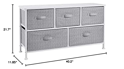Extra Wide Fabric 5-Drawer Storage Organizer Unit for Bedroom Closet, White, view 4