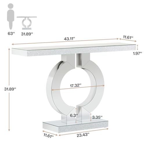 Tribesigns Modern Mirrored Console Table, Glass Sofa Table with Mirror Finish, 43-Inch Entryway Table with O-Shaped Base, Rectangular Accent Foyer Table for Living Room Hallway Entrance (Silver)