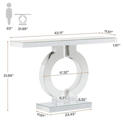 Tribesigns 43" Silver Entryway Table with O-Shaped Base, Modern Rectangle Mirrored Sofa Console Table for Living Room, Hallway, Entrance (Silver)