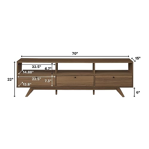 Kimi Mid Century Modern Minimalist Drop-Down Door Stand for TVs up to 85 Inches, 70 Inch, Mocha