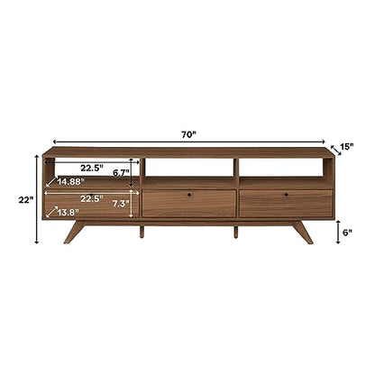 Kimi Mid Century Modern Minimalist Drop-Down Door Stand for TVs up to 85 Inches, 70 Inch, Mocha