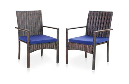 Patio Wicker Chair Set of 2, Outdoor Modern PE Rattan Armchair with Removable Cushions for Deck, Porch, Balcony
