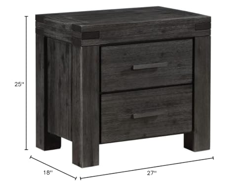Solid Wood Nightstand, 2-Drawer, Meadow - Graphite