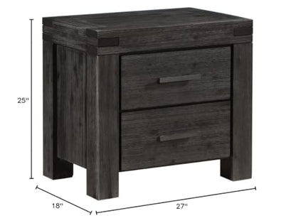 Solid Wood Nightstand, 2-Drawer, Meadow - Graphite