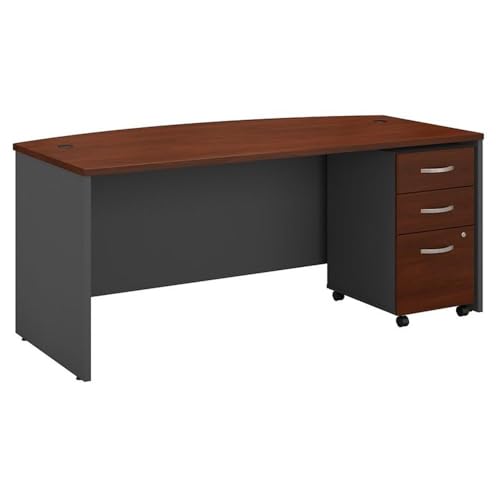 Bush Business Furniture Series C 72W x 36D Bow Front Desk with Mobile File Cabinet in Hansen Cherry