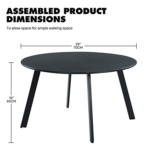 Round Steel Patio Coffee Table, Weather Resistant Outdoor Large Side Table, Black…