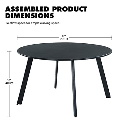Round Steel Patio Coffee Table, Weather Resistant Outdoor Large Side Table, Black…
