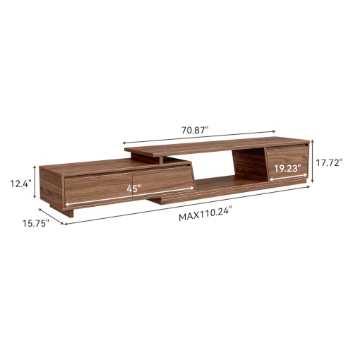 Extendable TV Stand for 65-110" TVs, Modern Media Console, Walnut Brown, view 3