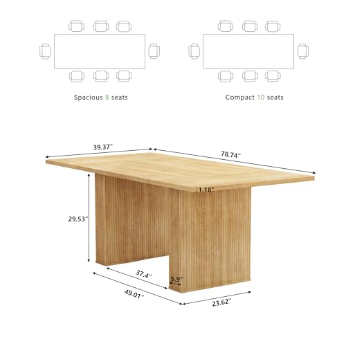 78 Inch Rectangular Dining Table for 6 to 10, Farmhouse Fluted Dining Kitchen Table, Modern Wood Long Dining Table for Kitchen Living Room, Natural